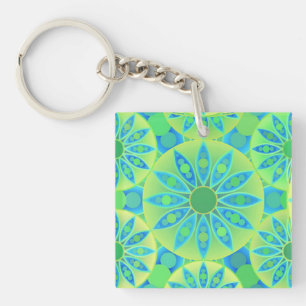 Porte-clés Motif mandala, turquoise, bleu, vert citron