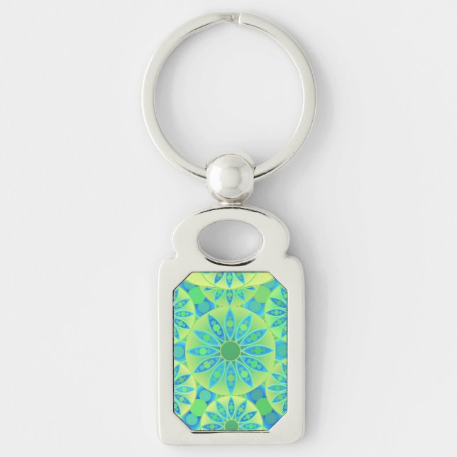 Porte-clés Motif mandala, turquoise, bleu, vert citron (Devant)