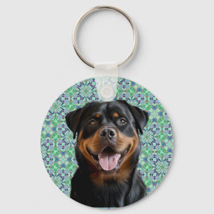 Porte-clés Motif Mandala Vert Photo de Chien Personnalisé