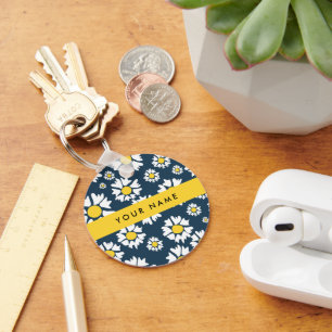 Porte-clés Motif Marguerite, Marguerites Blanches, Votre Nom