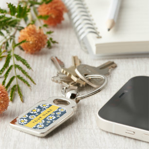 Porte-clés Motif Marguerites, Marguerites Blanches, Votre Nom