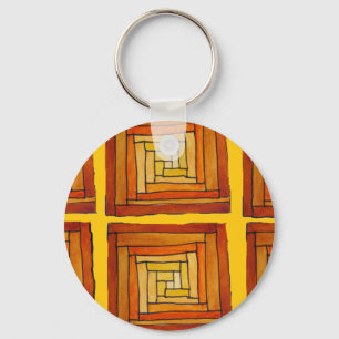 Porte-clés motif marron art déco rétro carré