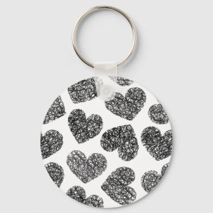 Porte-clés Motif moderne Black and White Doodle Hearts