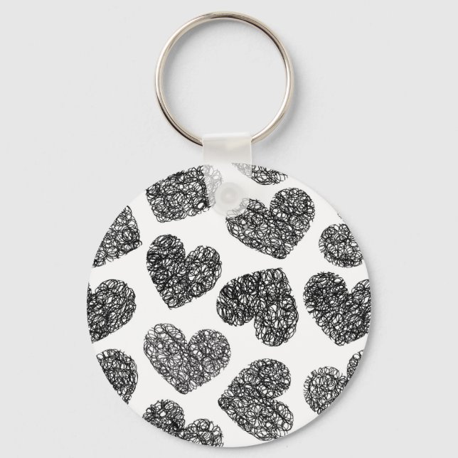 Porte-clés Motif moderne Black and White Doodle Hearts (Recto)