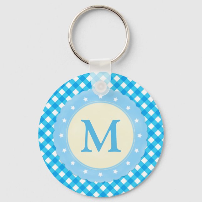 Porte-clés Motif Monogram Bright Blue En vichy (Recto)