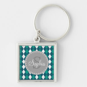 Porte-clés Motif Monogramme Blue Green Diamdons