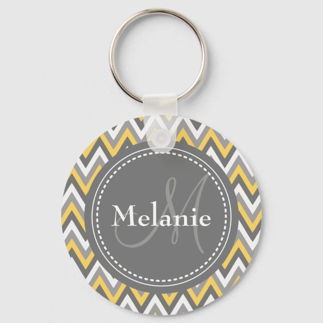 Porte-clés Motif Monogramme Jaune et Gris Chevron (Recto)