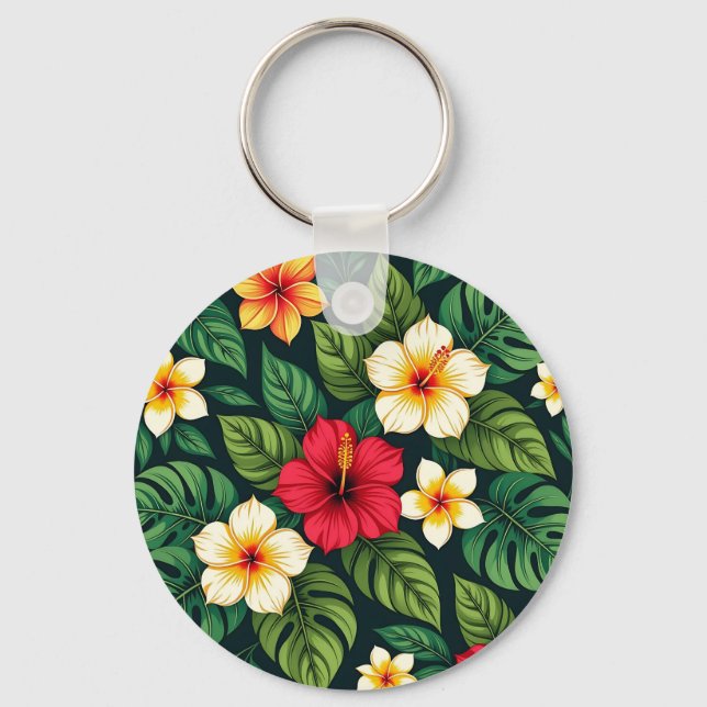 Porte-clés Motif Monstera Hibiscus Tropical (Recto)