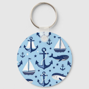 Porte-clés Motif nautique Baleines Ancres Voiliers
