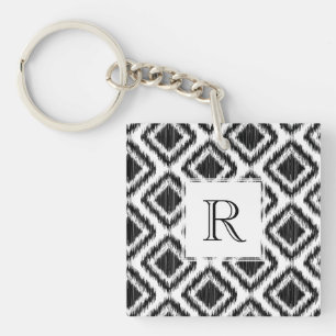 Porte-clés Motif noir et blanc élégant tribal d'Ikat
