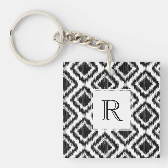 Porte-clés Motif noir et blanc élégant tribal d'Ikat (Devant)
