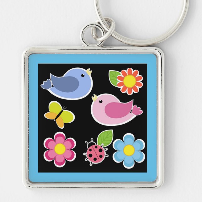 Porte-clés Motif OISEAUX ET FLEURS (Devant)