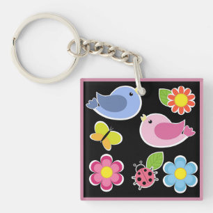 Porte-clés Motif OISEAUX ET FLEURS