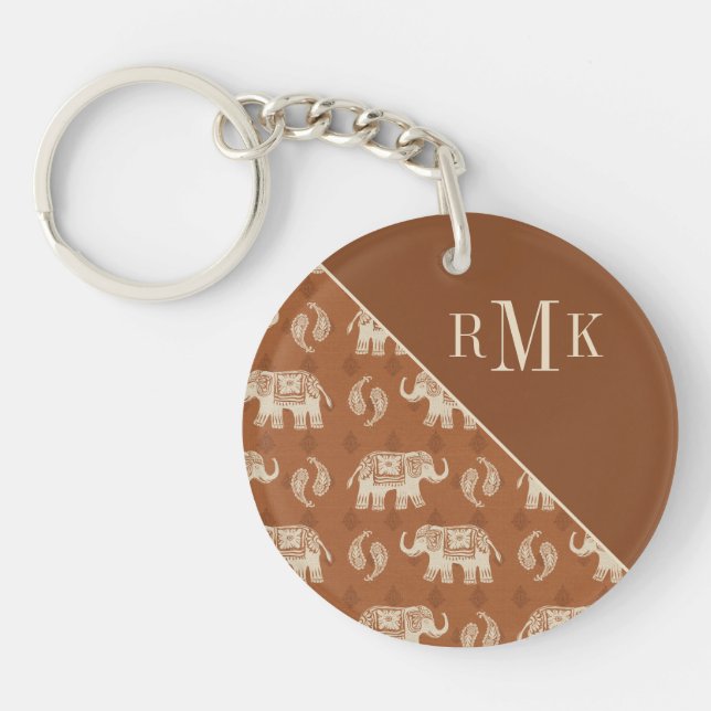 Porte-clés Motif orange de caravane d'éléphant du monogramme (Devant)