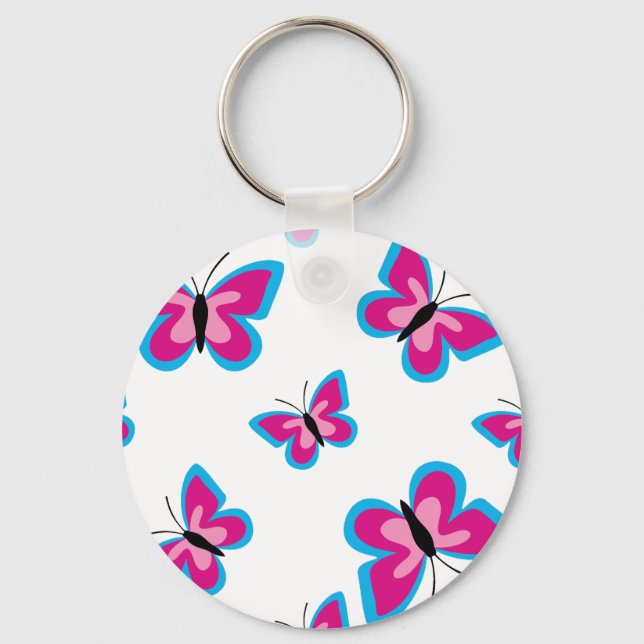 Porte-clés Motif papillon rose bleu (Recto)