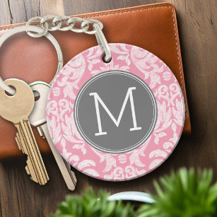 Porte-clés Motif Pastel rose et gris Damas Motif personnalisé