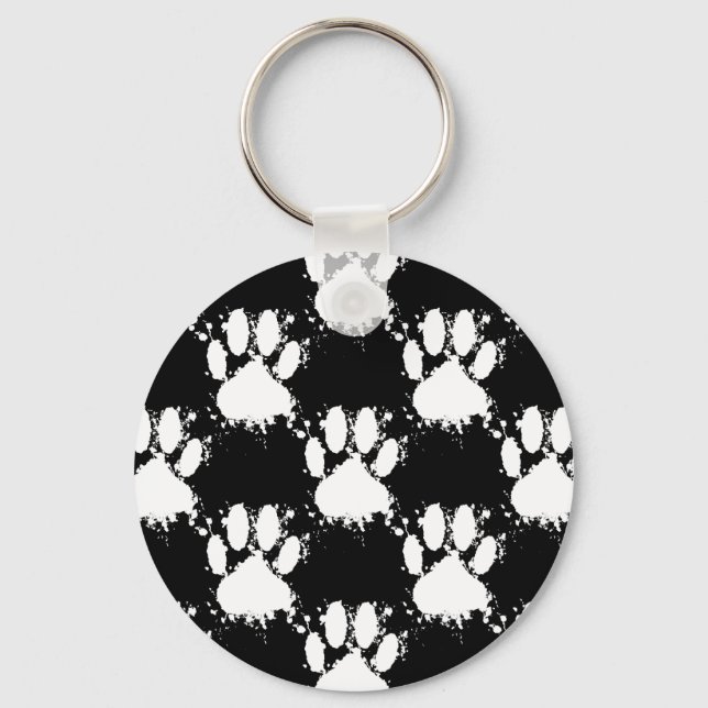 Porte-clés Motif Paw Chien Blanc Avec Paint Splatter (Recto)