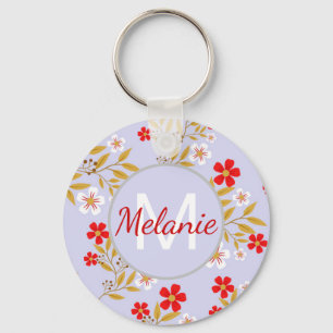 Porte-clés Motif personnalisé de jolies fleurs rouges vintage