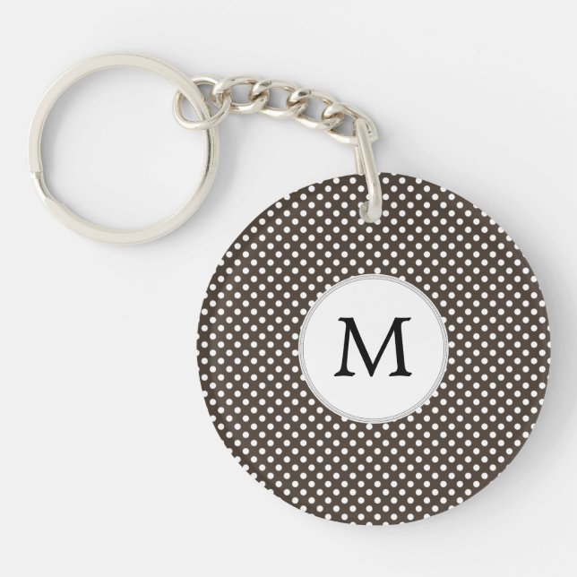 Porte-clés Motif Pois Monogramme personnalisé en Brown (Devant)