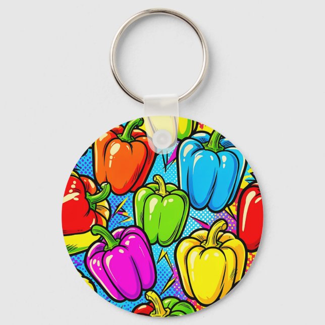 Porte-clés Motif Poivrons Pop Art (Recto)