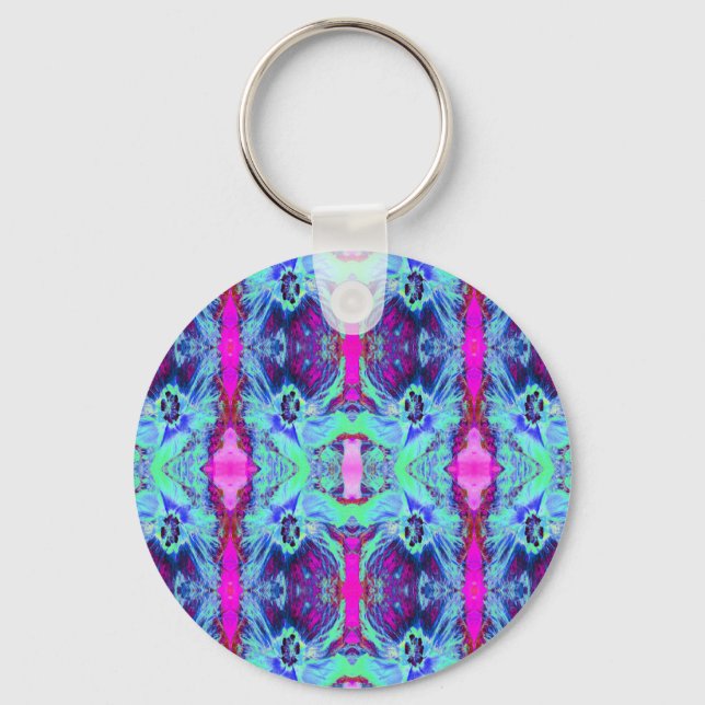 Porte-clés Motif psychédélique vert et bleu Hibiscus (Recto)