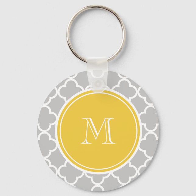 Porte-clés Motif Quatrefoil gris, Monogramme jaune (Recto)