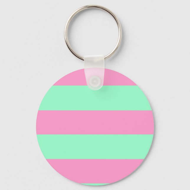 Porte-clés Motif rayé rose classique et vert menthe (Recto)