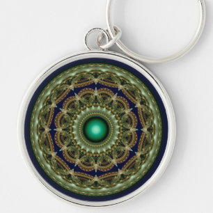 Porte-clés Motif rond fractal kaleidoscopique vert