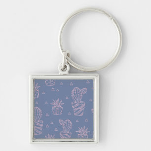 Porte-clés Motif rose et pourpre de cactus de bande dessinée