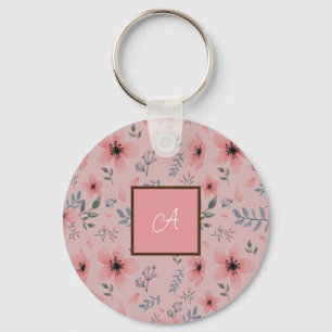 Porte-clés Motif rose simple Boho Vintage Monogramme