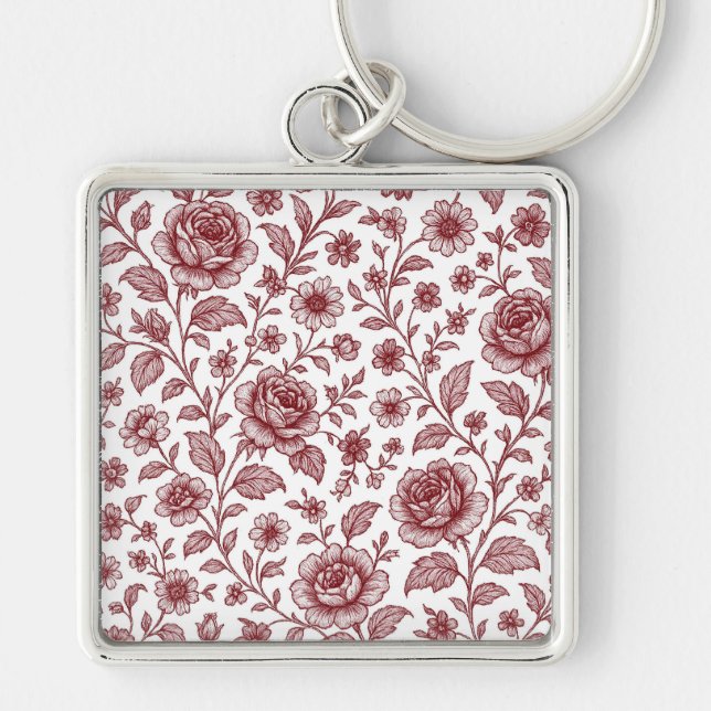 Porte-clés Motif Rose Vintage rouge foncé (Devant)
