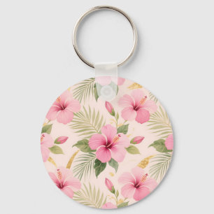 Porte-clés Motif sans couture à l'hibiscus rose tropical