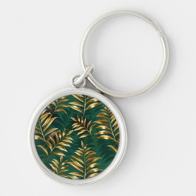 Porte-clés Motif sans couture avec des fougères dorées (Devant)