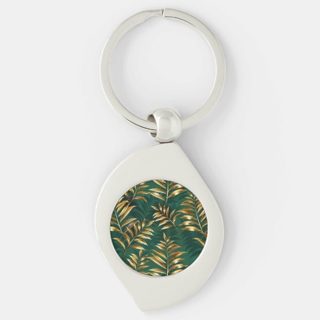 Porte-clés Motif sans couture avec des fougères dorées (Devant)