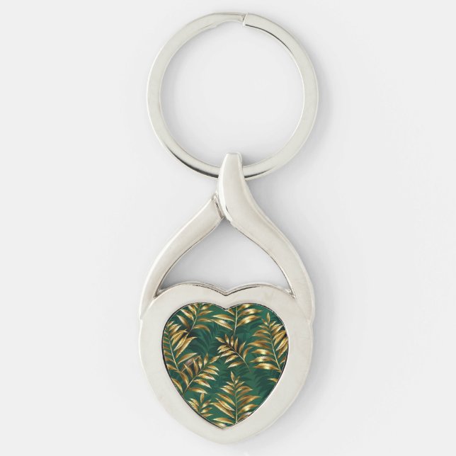 Porte-clés Motif sans couture avec des fougères dorées (Devant)
