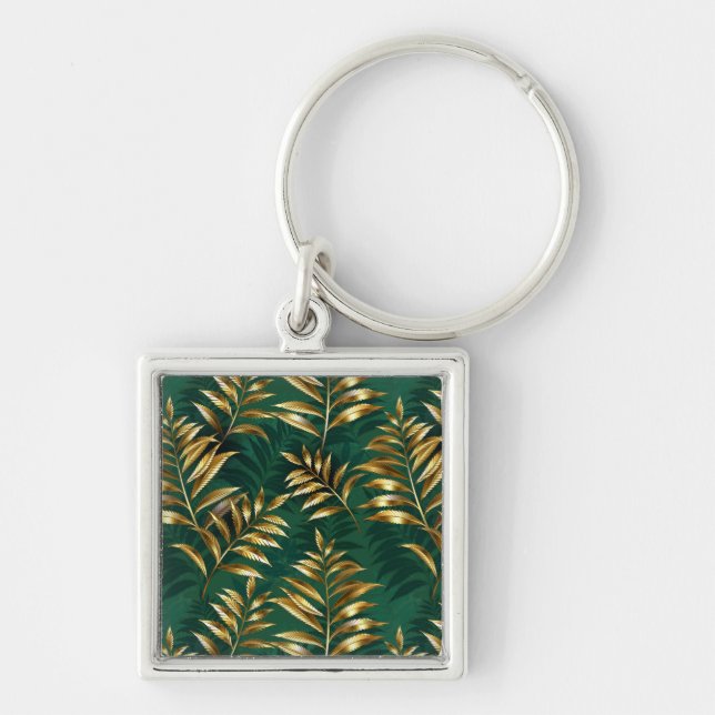 Porte-clés Motif sans couture avec des fougères dorées (Devant)