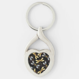 Porte-clés Motif sans couture avec libellules d'or