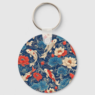 Porte-clés Motif sans couture de carpes Koi japonaises & Lotu
