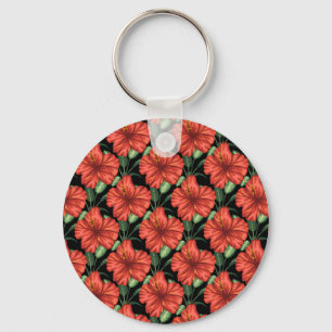 Porte-clés Motif sans couture Fleurs rouges tropicales feuill