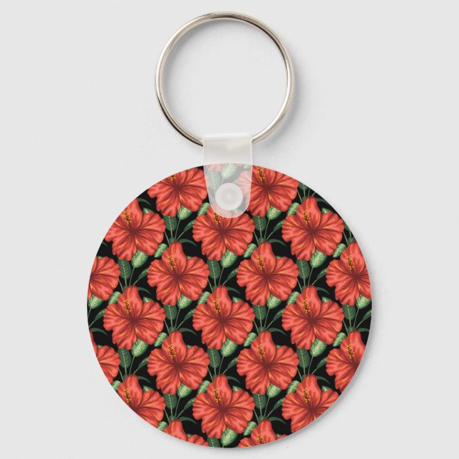 Porte-clés Motif sans couture Fleurs rouges tropicales feuill (Recto)