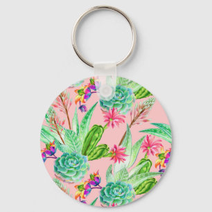 Porte-clés Motif Succulent de l'aquarelle florissante