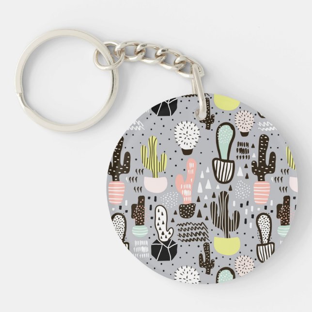 Porte-clés Motif texturisé tiré par la main de cactus (Devant)