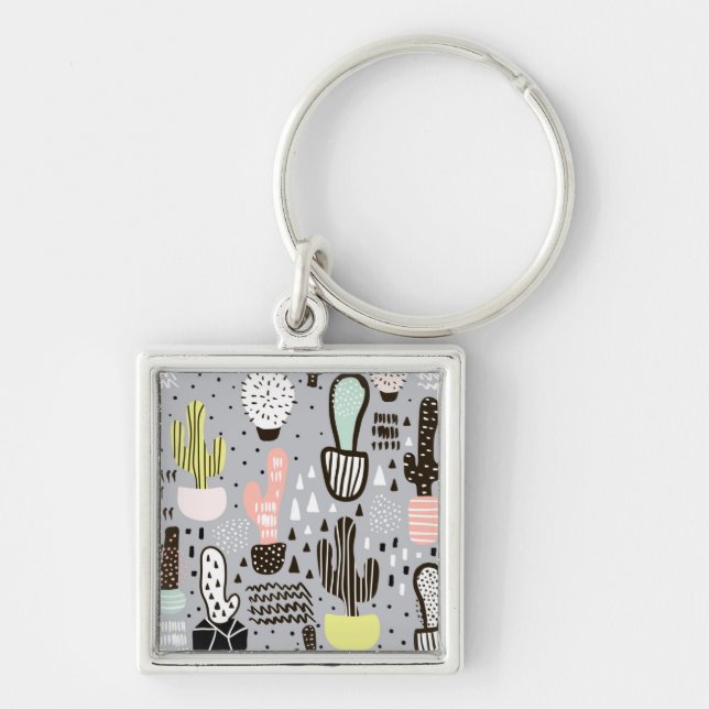 Porte-clés Motif texturisé tiré par la main de cactus (Devant)
