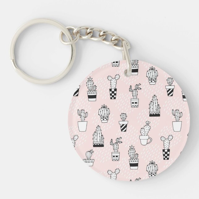 Porte-clés Motif tiré par la main mignon de cactus (Devant)