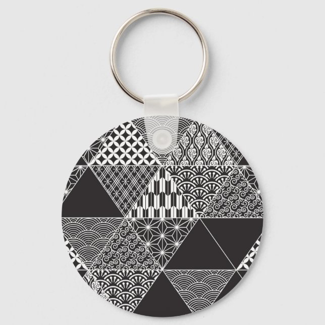 Porte-clés Motif triangle japonais noir et blanc (Recto)