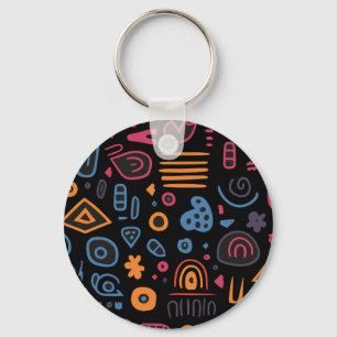 Porte-clés Motif tribal abstrait néon géométrique noir