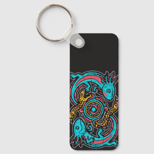 Porte-clés Motif tribal aztèque axolotl Xolotl mythologie boh