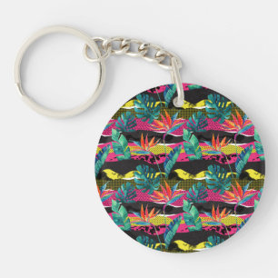 Porte-clés Motif tropical abstrait de texture de néon