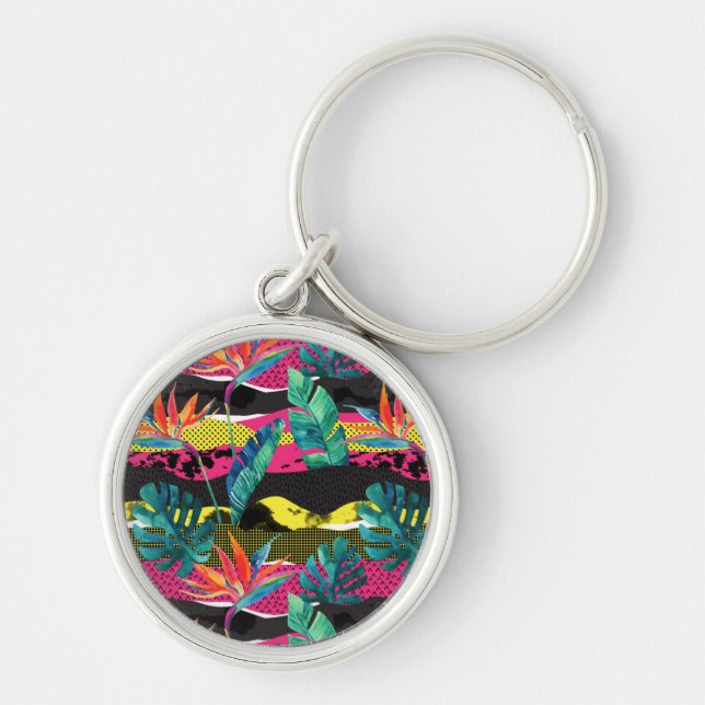 Porte-clés Motif tropical abstrait de texture de néon (Devant)