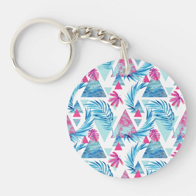 Porte-clés Motif tropical de feuille d'aquarelle abstraite (Devant)